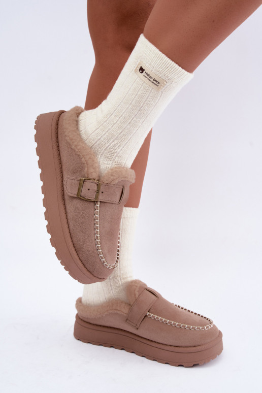 botas de neve femininas com fivelas na cor areia Saldora