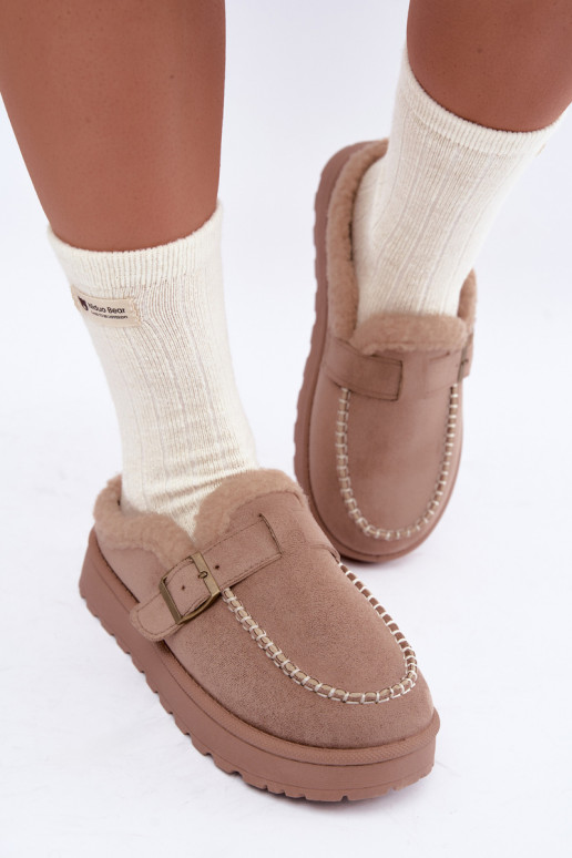 botas de neve femininas com fivelas na cor areia Saldora