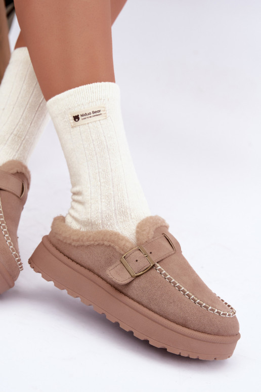 botas de neve femininas com fivelas na cor areia Saldora