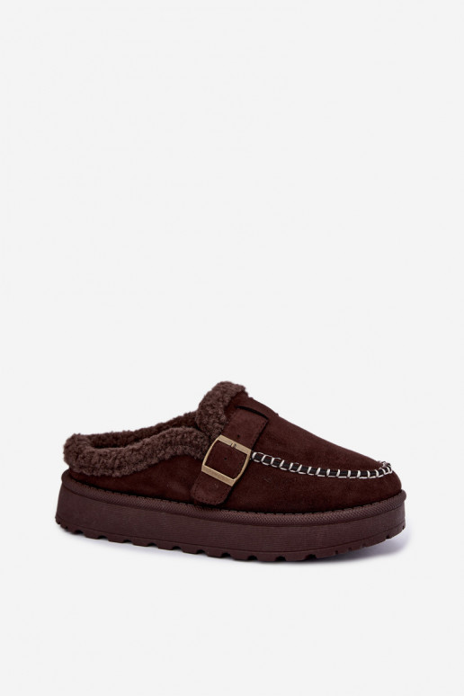 botas de neve femininas com fivelas na cor chocolate Saldora