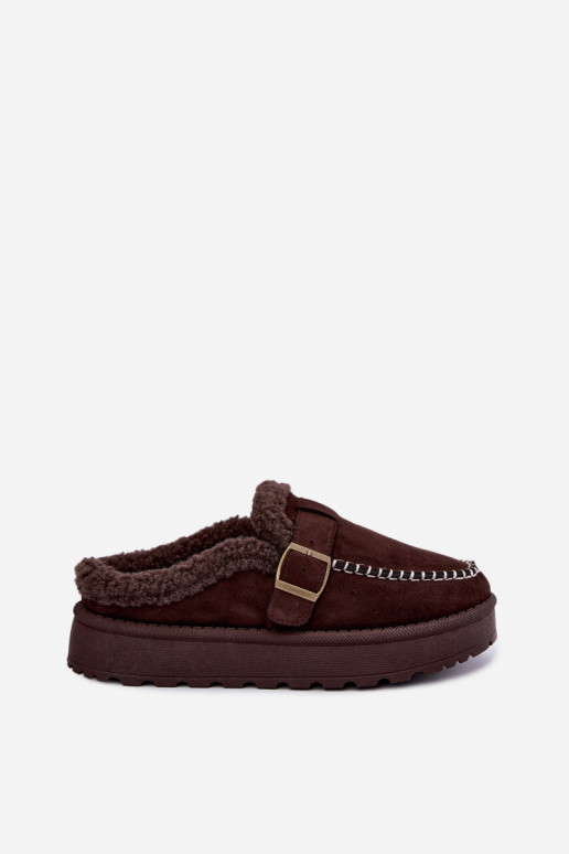 botas de neve femininas com fivelas na cor chocolate Saldora