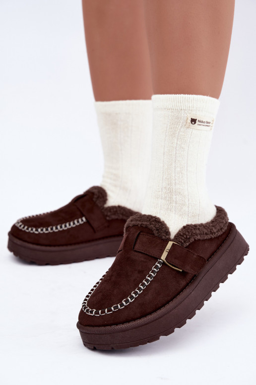 botas de neve femininas com fivelas na cor chocolate Saldora