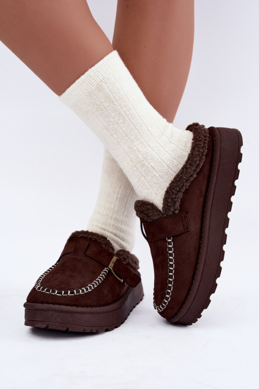 botas de neve femininas com fivelas na cor chocolate Saldora