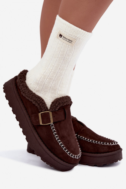 botas de neve femininas com fivelas na cor chocolate Saldora