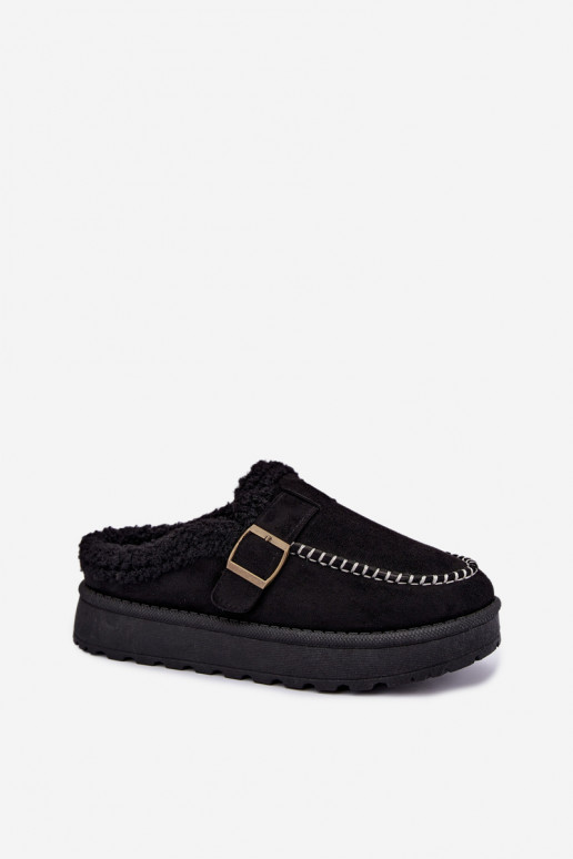 botas de neve femininas com fivelas na cor preta Saldora