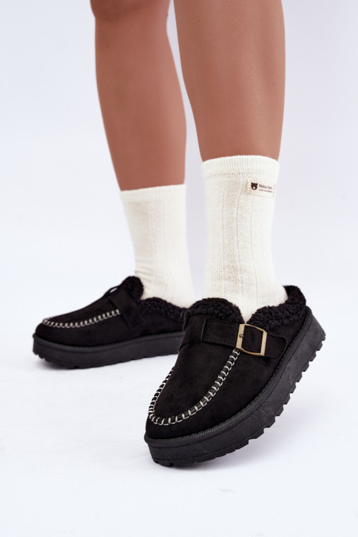 botas de neve femininas com fivelas na cor preta Saldora