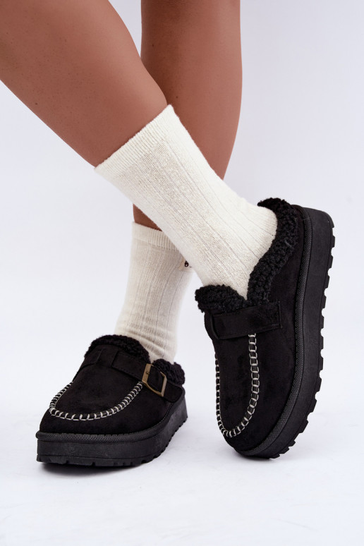 botas de neve femininas com fivelas na cor preta Saldora