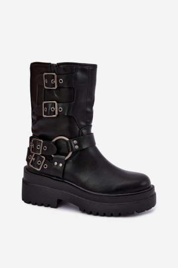 Botins quentes com plataforma e fivelas na cor preta Gilmora