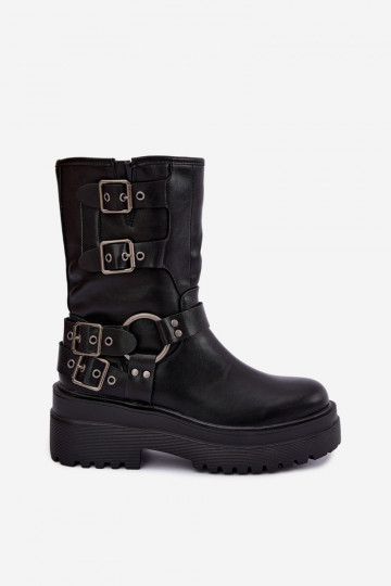 Botins quentes com plataforma e fivelas na cor preta Gilmora 2