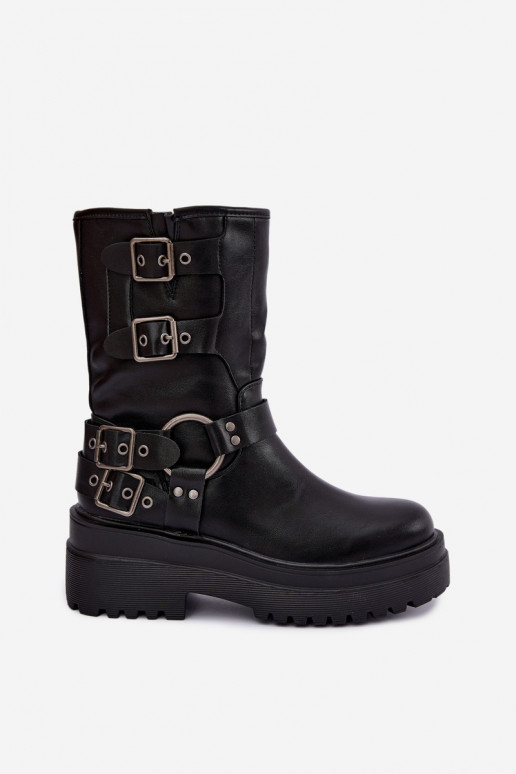 Botins quentes com plataforma e fivelas na cor preta Gilmora