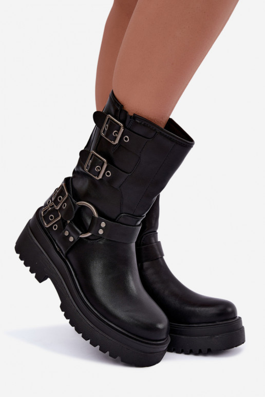 Botins quentes com plataforma e fivelas na cor preta Gilmora