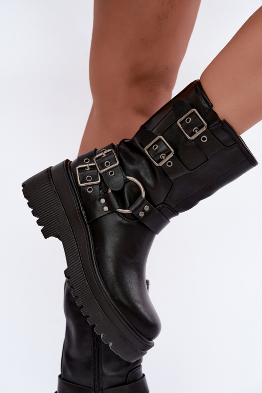 Botins quentes com plataforma e fivelas na cor preta Gilmora