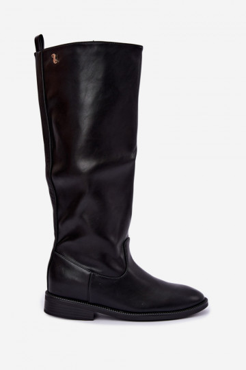 Botas altas quentes com saltos largos e babados na cor preta Odelira 2