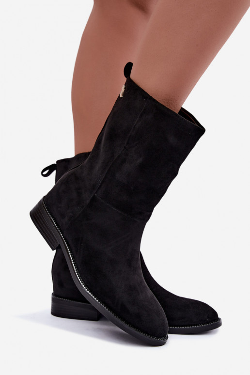 Botins quentes com saltos largos na cor preta Peronne