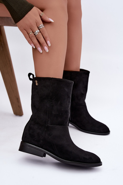 Botins quentes com saltos largos na cor preta Peronne