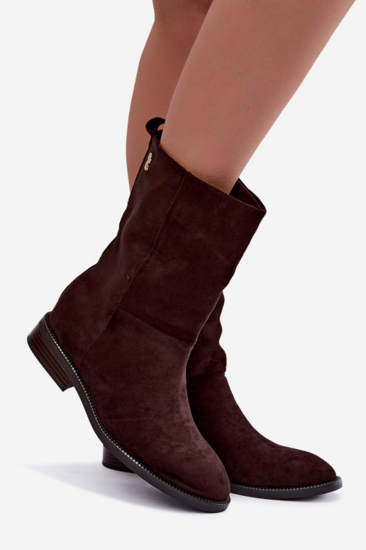 Botins quentes com saltos largos na cor chocolate Peronne