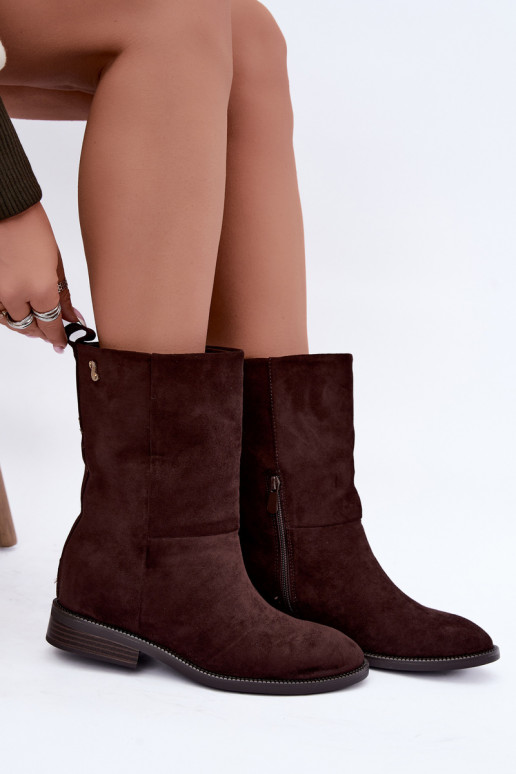 Botins quentes com saltos largos na cor chocolate Peronne