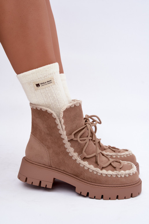Botas de neve com detalhes elegantes na cor areia Cariselle
