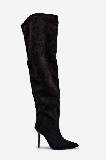 Botas femininas acima do joelho com saltos finos na cor preta Aderelle 2