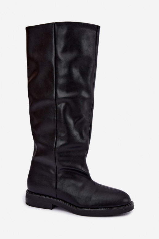 Botas acima do joelho com saltos largos na cor preta Pavellea