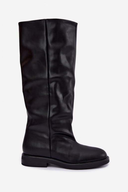 Botas acima do joelho com saltos largos na cor preta Pavellea