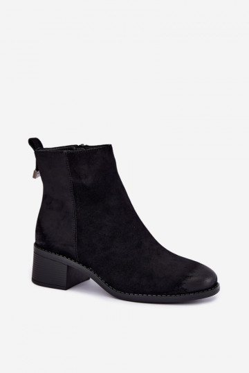 Botins pretos forrados com salto baixo Merselia