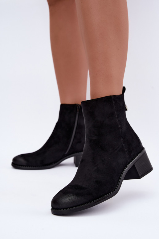 Botins pretos forrados com salto baixo Merselia