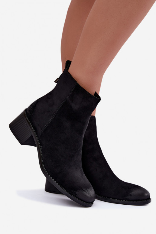 Botins pretos forrados com salto baixo Merselia