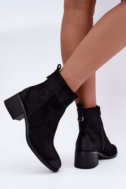 Botins pretos forrados com salto baixo Merselia