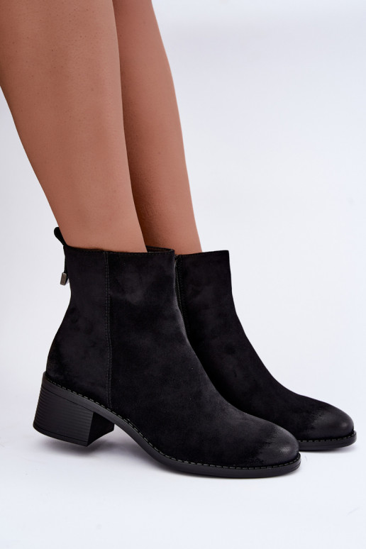 Botins pretos forrados com salto baixo Merselia
