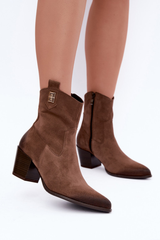 Botins marrons forrados estilo cowboy com salto Zazoo 60603