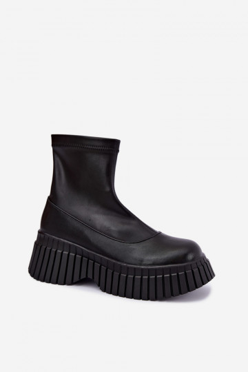 Botins de couro pretos com plataforma Elmorine