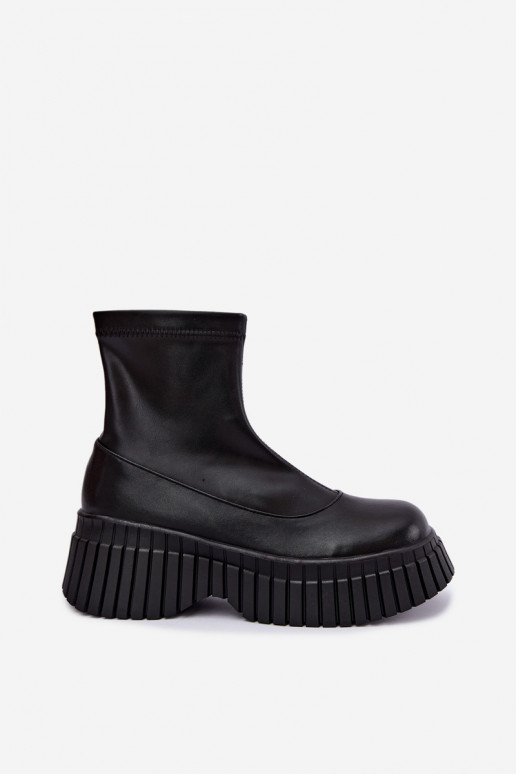 Botins de couro pretos com plataforma Elmorine