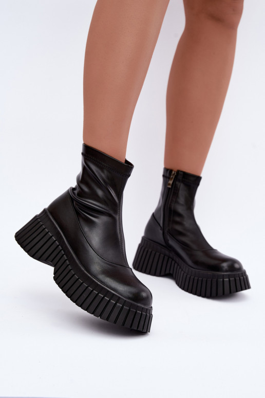 Botins de couro pretos com plataforma Elmorine