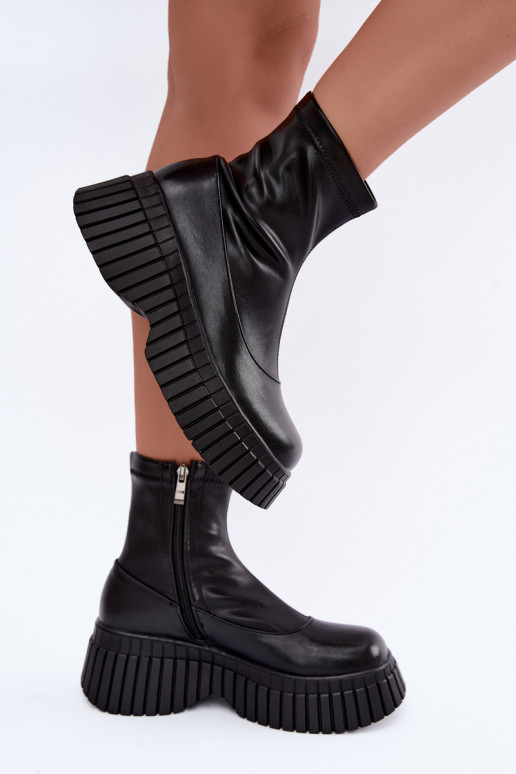 Botins de couro pretos com plataforma Elmorine