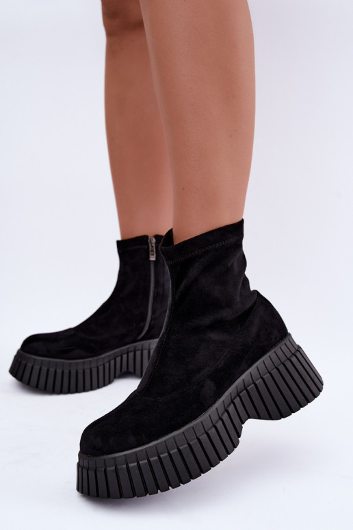 Botins pretos com plataforma de camurça sintética Elmorine