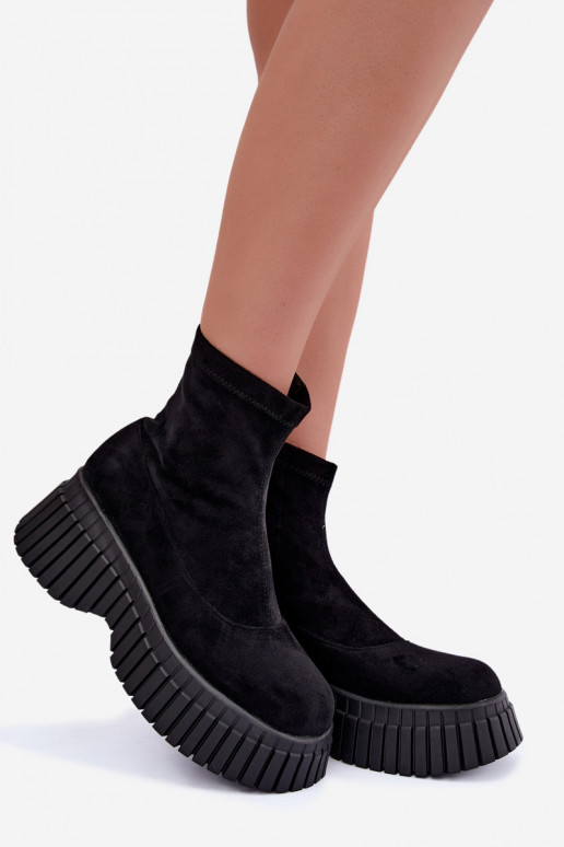 Botins pretos com plataforma de camurça sintética Elmorine