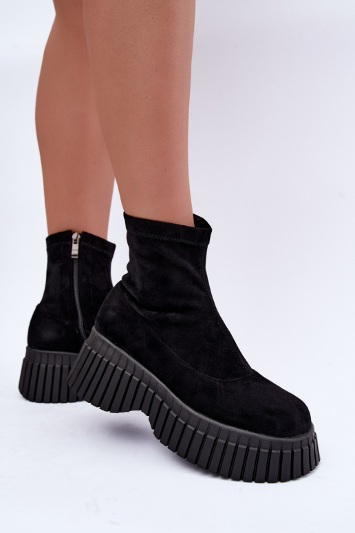Botins pretos com plataforma de camurça sintética Elmorine