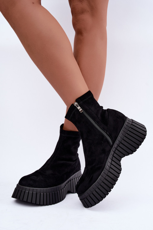 Botins pretos com plataforma de camurça sintética Elmorine