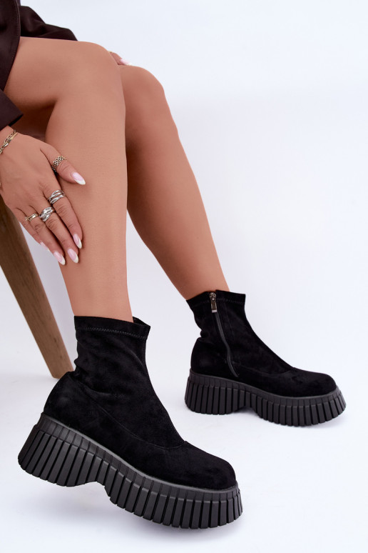 Botins pretos com plataforma de camurça sintética Elmorine