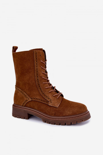 Botins marrons forrados com atacadores de camurça Rasvena