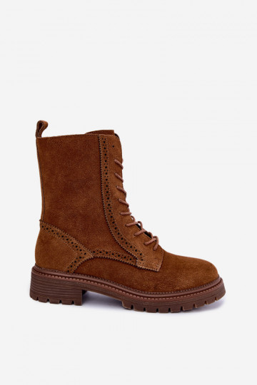 Botins marrons forrados com atacadores de camurça Rasvena 2