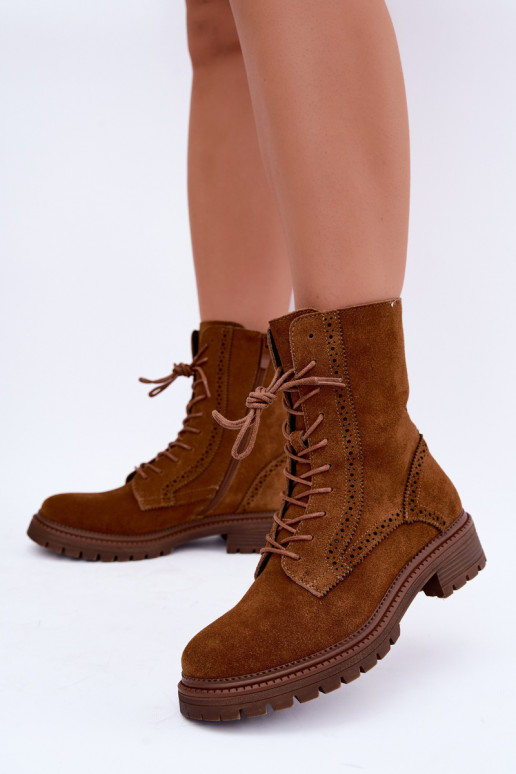 Botins marrons forrados com atacadores de camurça Rasvena