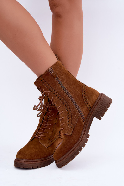 Botins marrons forrados com atacadores de camurça Rasvena