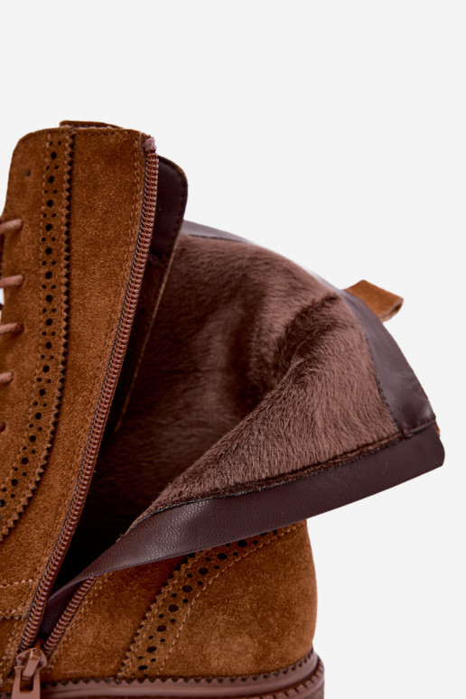 Botins marrons forrados com atacadores de camurça Rasvena
