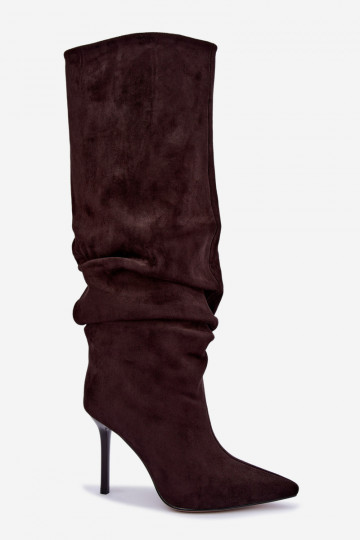 Botas de chocolate de cano alto com saltos finos Balira