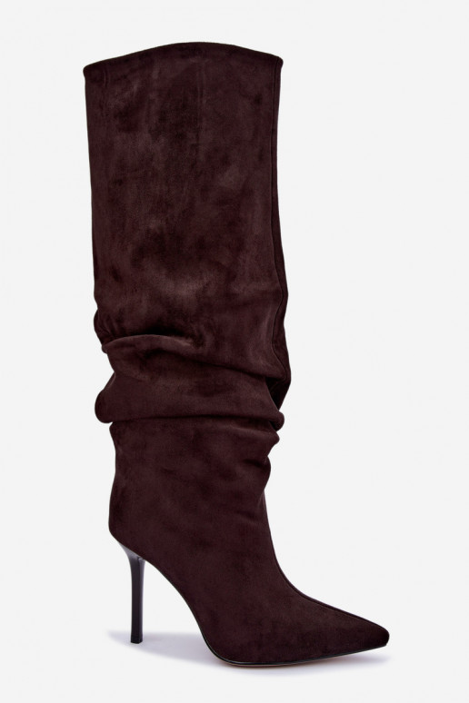 Botas de chocolate de cano alto com saltos finos Balira