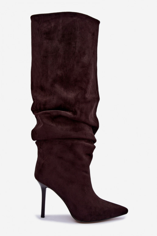 Botas de chocolate de cano alto com saltos finos Balira
