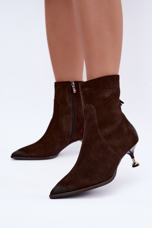 Botins de camurça forrados com salto Zazoo 60629 Czekoladoje