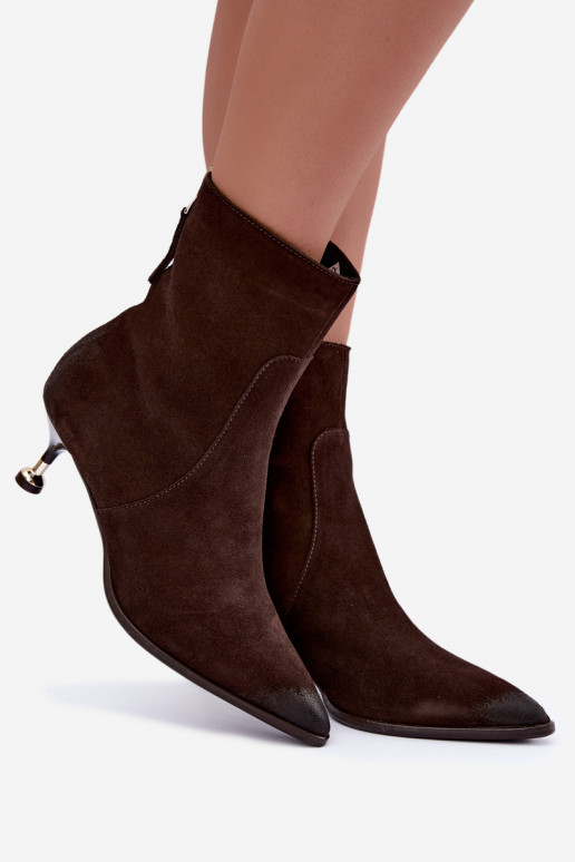 Botins de camurça forrados com salto Zazoo 60629 Czekoladoje